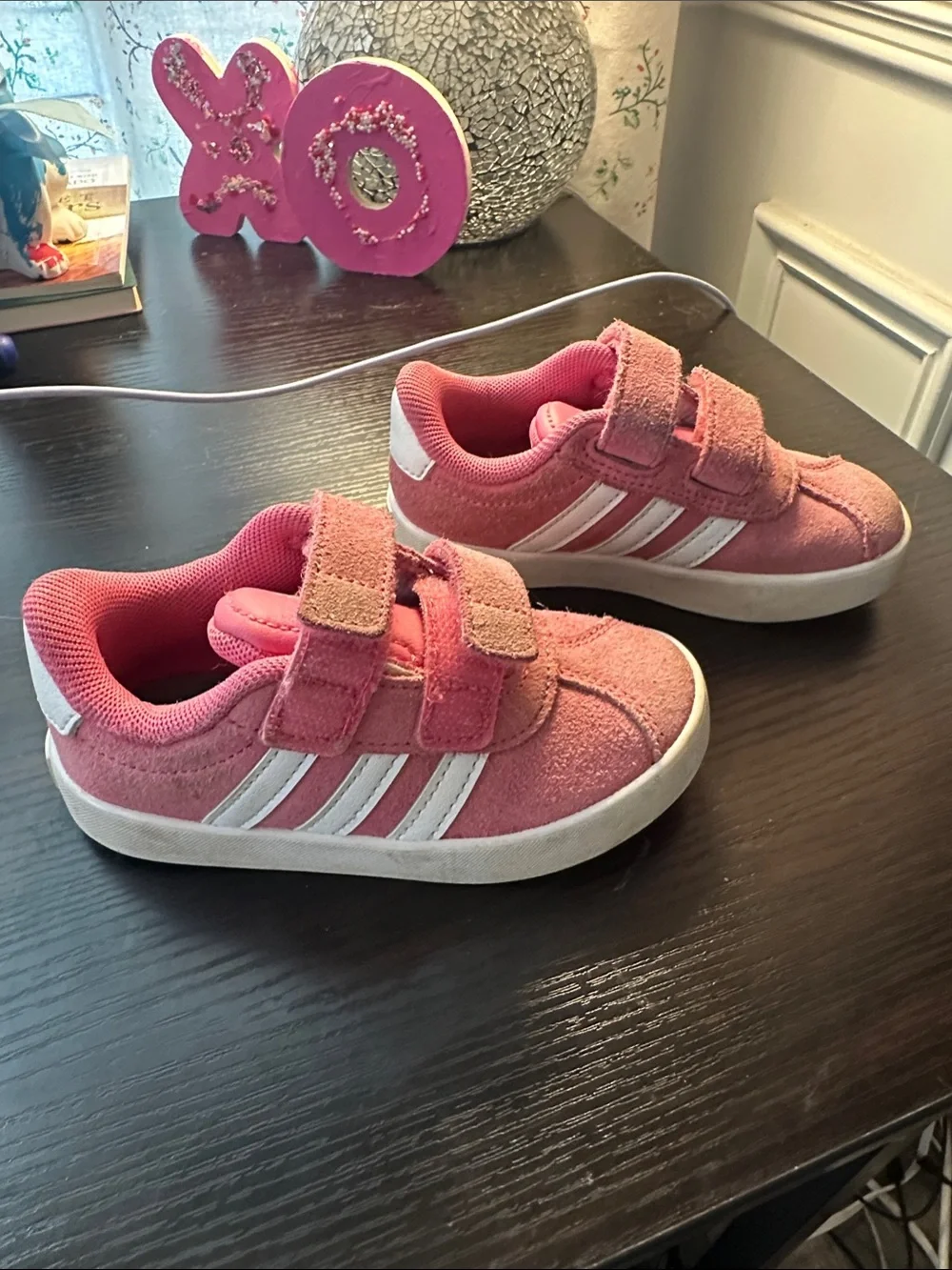 adidas Kids Pink Suede Velcro Sneakers